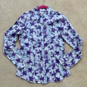 TIN HAUL Blue & Purple Flower Cotton Long Sleeve Button Up Shirt Size S